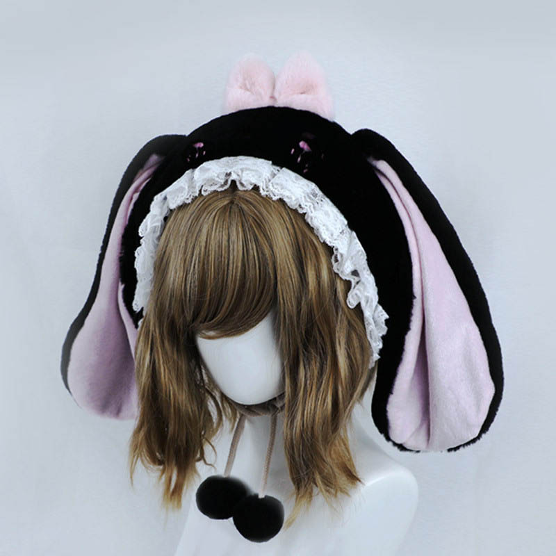 Chapeau de lapin japonais lolita, mignon, en peluche, oreilles tombantes, pour femme, automne et hiver, épais et chaud