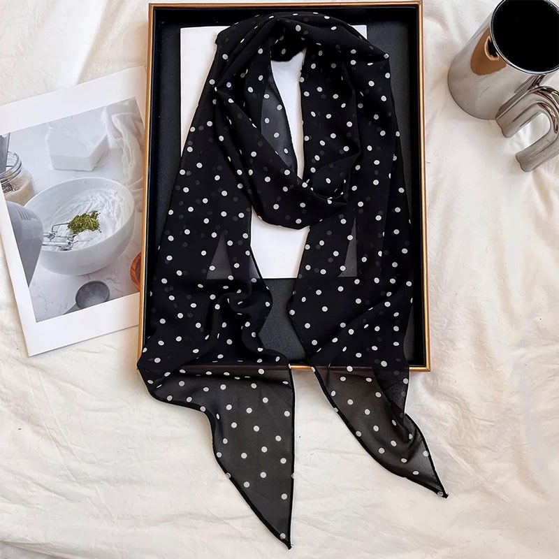 Écharpe fine à pois pour femmes, élégante écharpe longue pour le cou, accessoire polyvalent de style coréen assorti à tout