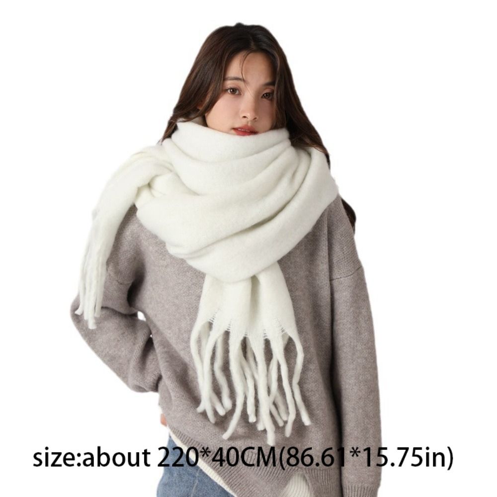 Écharpe rétro en laine à carreaux Mohair, avec pompon épais, en cachemire, couleur unie, en peluche, Long châle pour étudiant, hiver