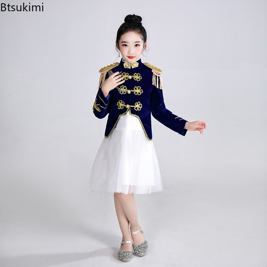 Costume de spectacle sur scène pour enfants, tenue de Cosplay d'halloween, veste Vintage, pantalon/jupe, ensembles de 2 pièces, vêtements de cour médiévale