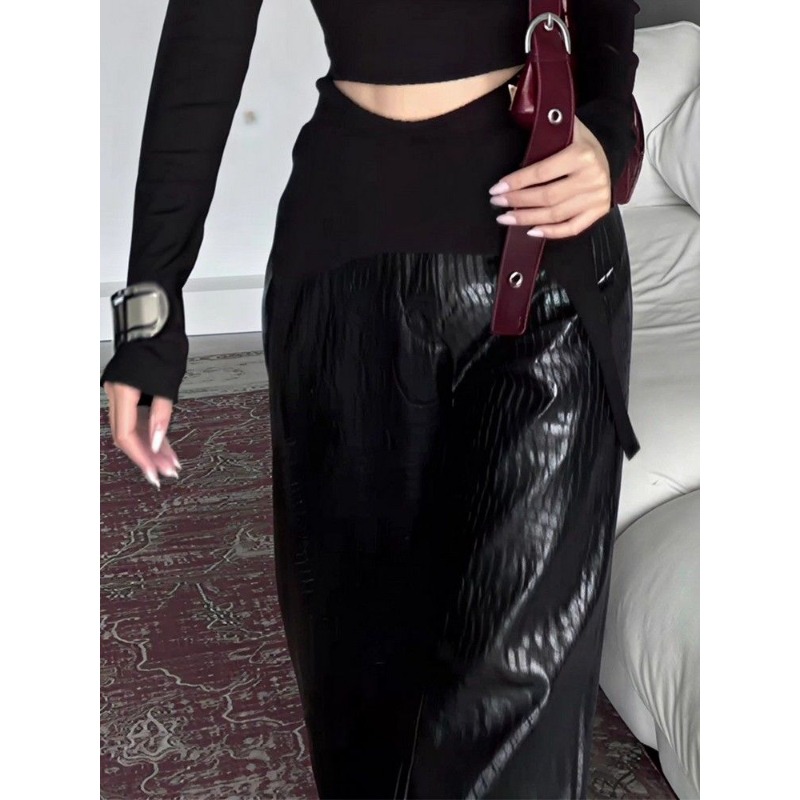 Gros Mm mode tempérament taille haute mince jambe large pantalon femmes drapé haut sens étranger décontracté pantalons longs