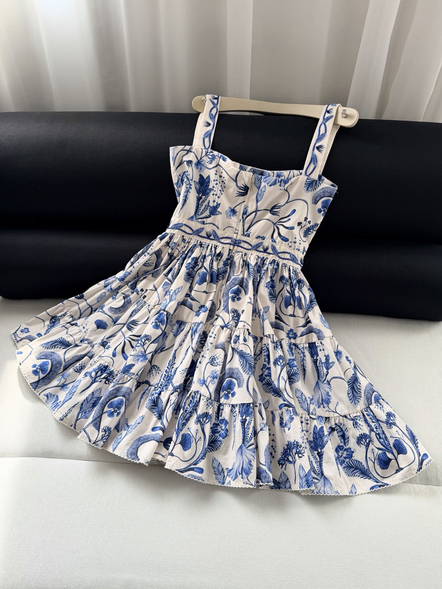 Robe débardeur pour femme, imprimé floral bleu, 100% coton, broderie, sans manches, taille haute, col carré, robe courte décontractée pour femmes