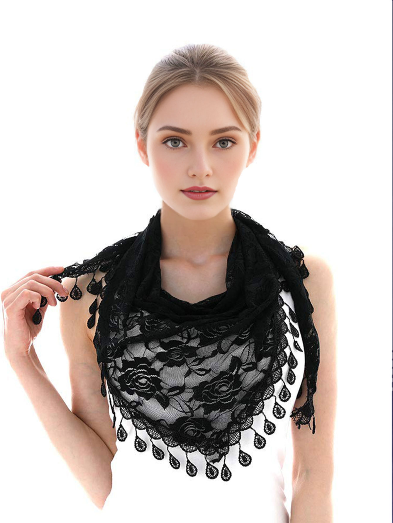Voile en dentelle brodé pour femmes, écharpe Hijab pour église, mantille espagnole, bandeau catholique, glands, châle, enveloppe florale pour cheveux