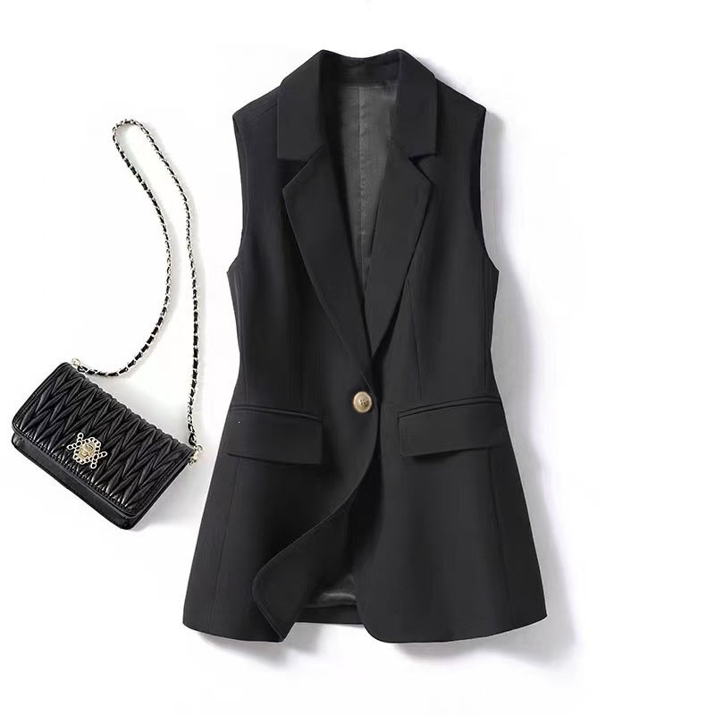 Gilet de costume élégant à un bouton pour femme, style occidental, design raffiné, en tissu polyester, idéal pour le bureau
