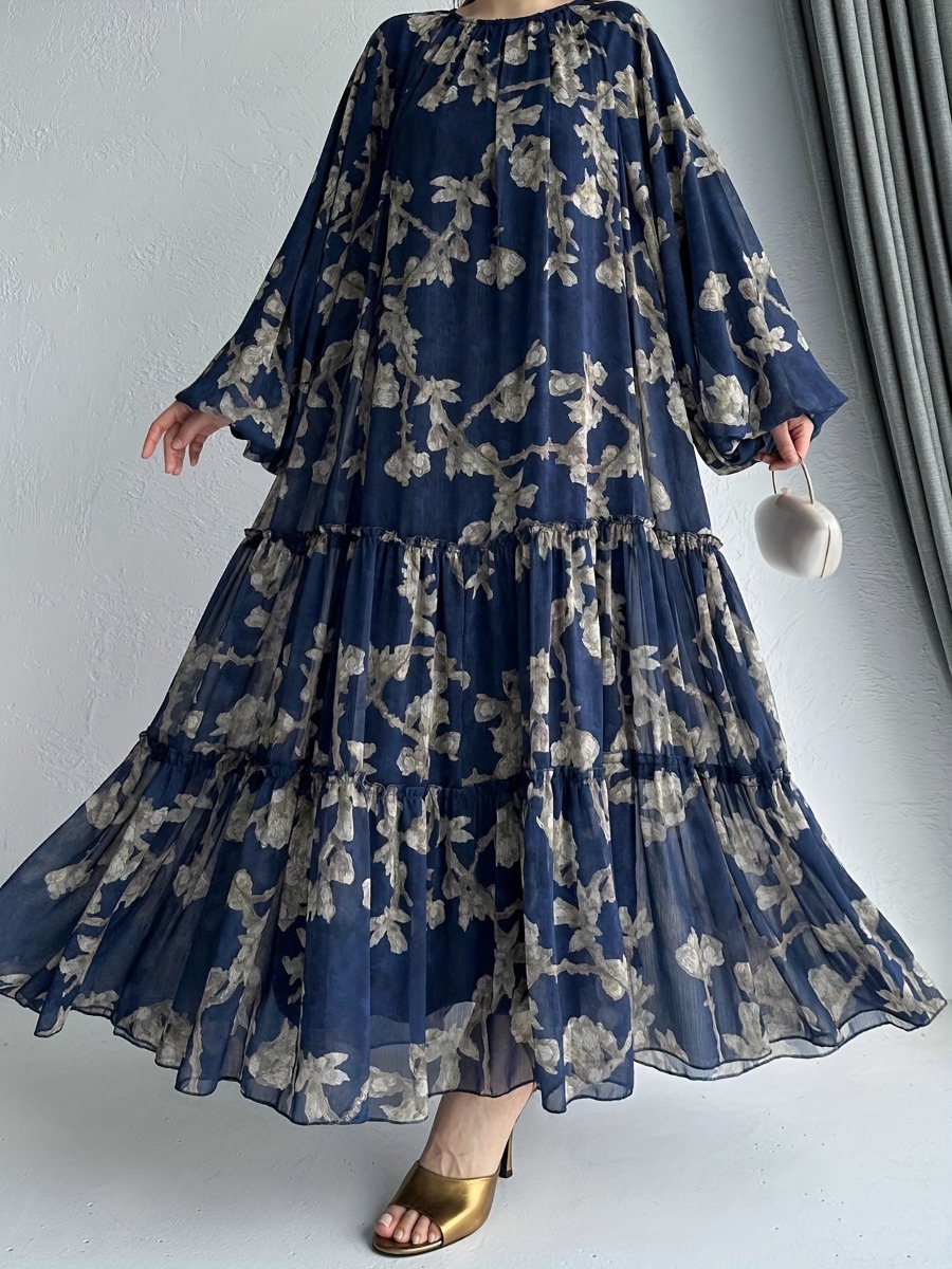 Eid mousseline de soie femmes Robe Abaya fleur imprimé robes musulmanes Largo dubaï caftan arabe longue Robe Ramadan Maroc robes Jalabiya