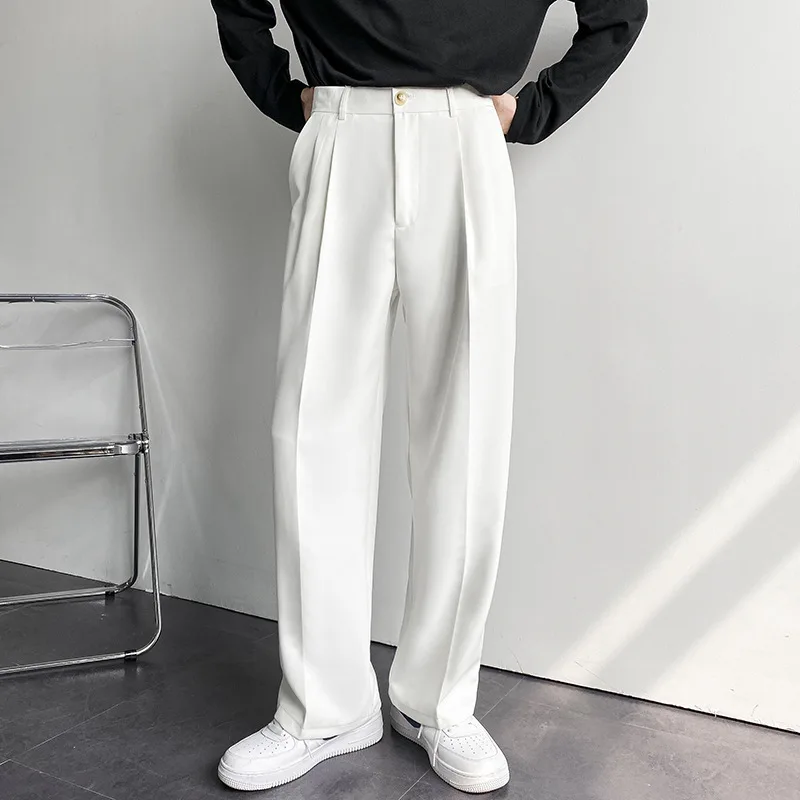 2025 nouveaux hommes pantalons droits mode coréenne costume ample pantalon décontracté drapé Baggy blanc large pantalon mâle Streetwear