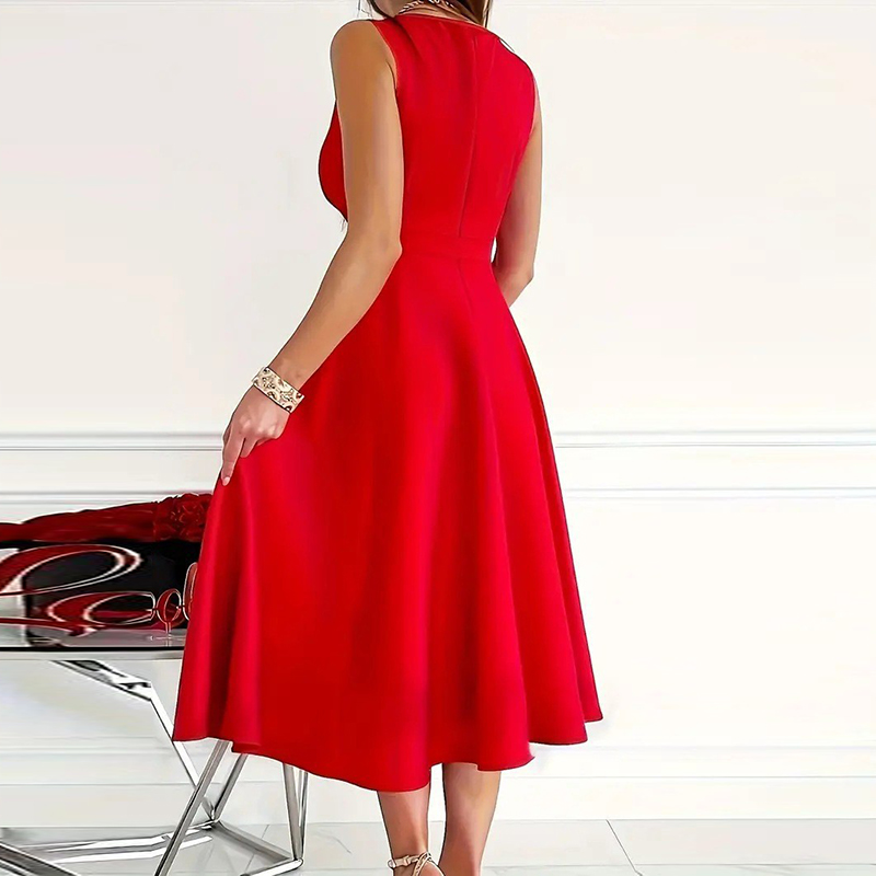 Femmes élégantes sans manches robe longue femmes mode col en V a-ligne robe de soirée rouge robes de soirée robe d'été