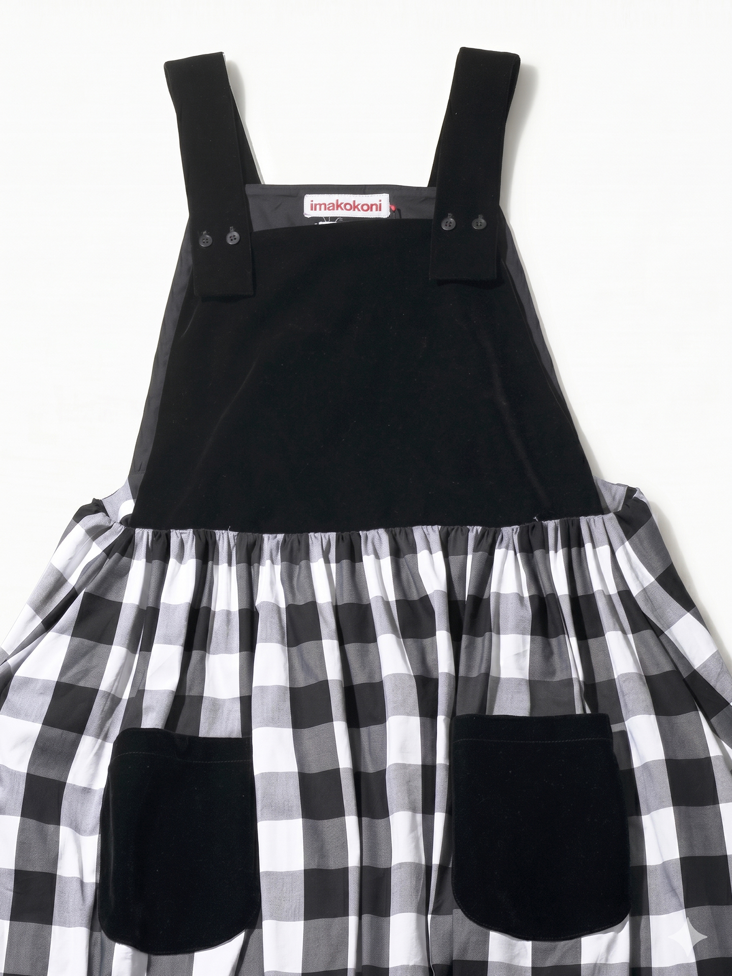 Robe ample en patchwork noir pour femmes, imakokoni, originale, style artistique d'été, à carreaux, décontractée, mi-longue, avec bretelles, 265576