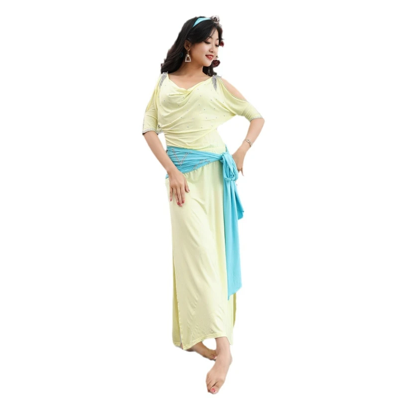 Costume de pratique de la danse du ventre pour femmes, robe Baladi, vêtements ShaBeauty, robe folklorique, performances financières féminines, robe modale
