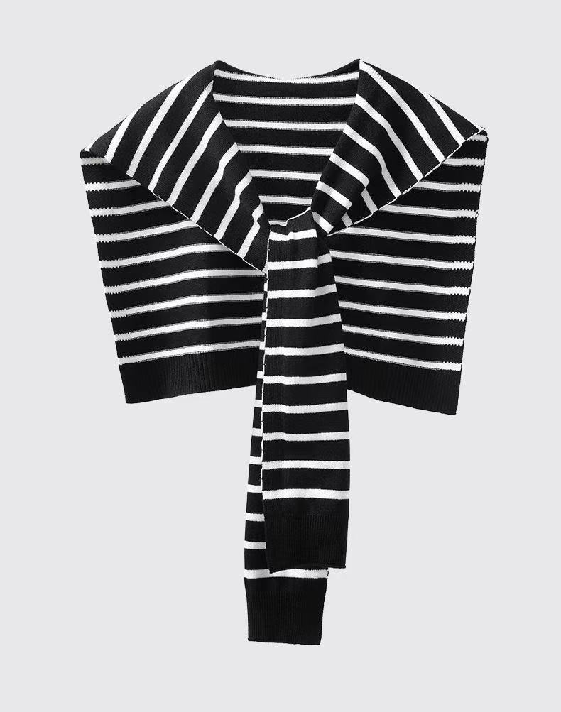 Châle chaud en tricot rayé coréen, cape à col faux pour femmes, écharpe nouée à rayures, vêtement d'extérieur pour l'hiver.