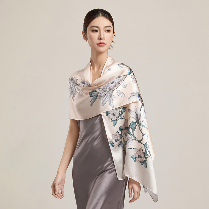 Écharpes en soie pour femmes, foulards longs de luxe 100 % soie, châles et étoles à motifs floraux, écharpes de cou imprimées 2026, écharpes en soie pure et véritable