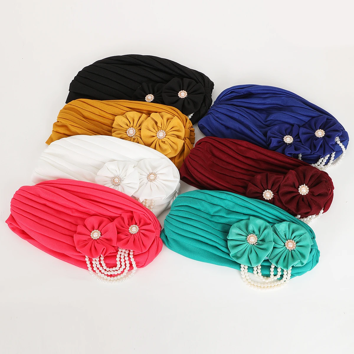 Foulard de Sauna Musulman pour Femme, Design Floral, Bonnet Perte de Cheveux, Turban avec Perles
