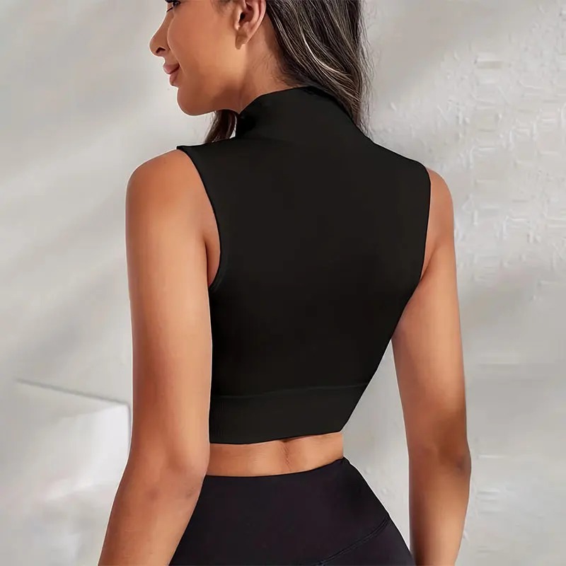 Women Zipper Shockproof Sports Bra Seamless Cropped Tank Top Quick Dry Workout Gym Vest Yoga Running Fitness Shirt