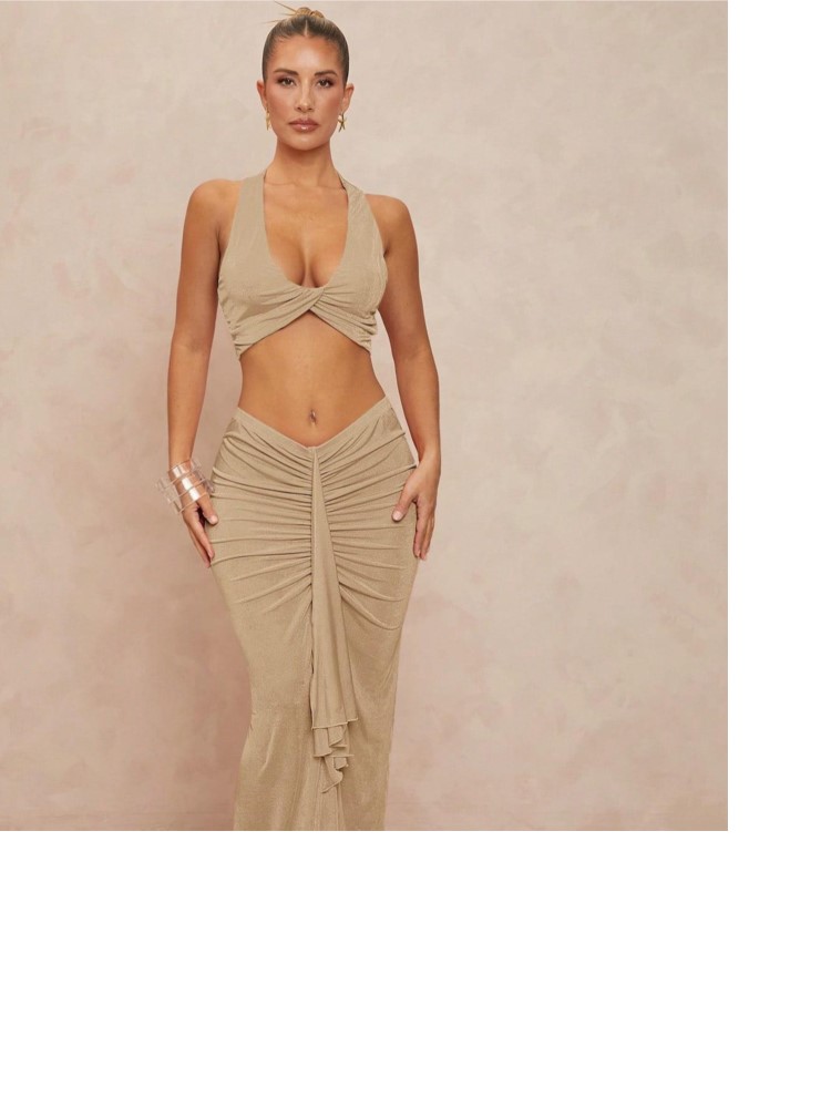 Ensemble deux pièces pour femme, tenue fendue, Slim, couleur unie, écharpe plissée, ensembles assortis, vêtements de plage Sexy, jupes de vacances, gilet, nouvelle collection