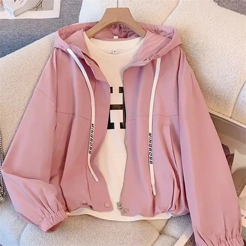 Veste femme mode coupe-vent à capuche nouveau printemps automne femme décontracté manteau court vêtements d'extérieur rose vert blanc vêtements de dessus pour femmes