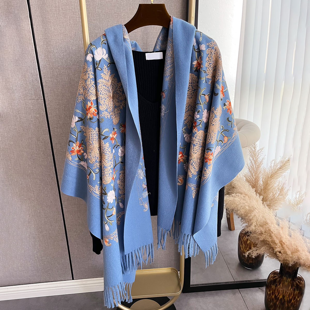Écharpe chaude en cachemire pour femmes, couverture Pashmina brodée, châle épais, foulard Bufanda Echarpe Poncho, mode hiver