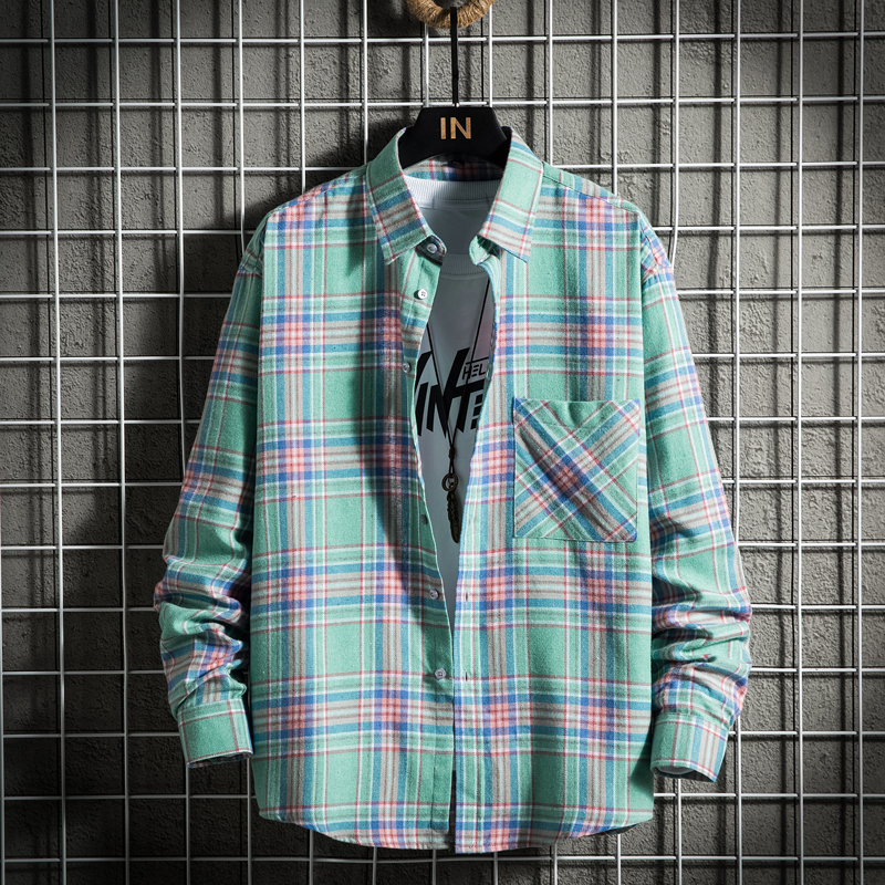Chemise en coton à manches longues pour homme, vêtement à la mode, avec poche unique, doux et décontracté, à carreaux
