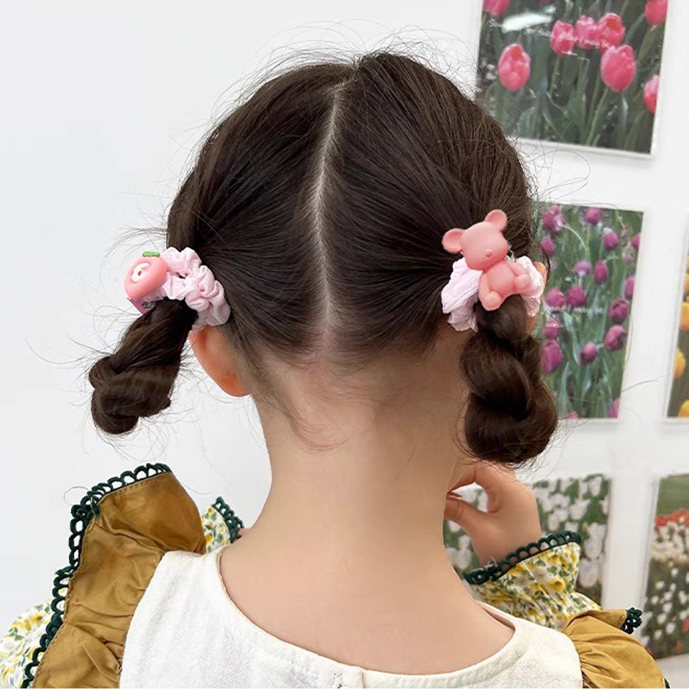 Chouchous en forme d'ours de dessin animé, 5 pièces/ensemble, breloques en forme de cœur, couleur bonbon, attaches en Satin, support queue de cheval, cordes pour cheveux, couvre-chef pour enfants filles
