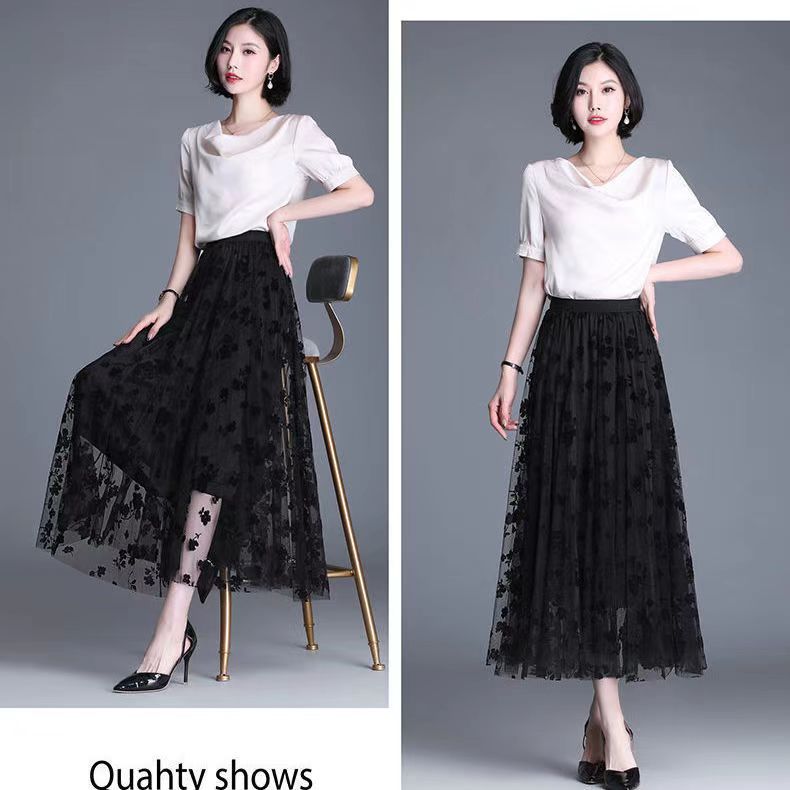Femmes coréennes jupe en Tulle mode été crochet Floral jupe Midi ample élégant femme décontracté tout Match maille jupes nouveau