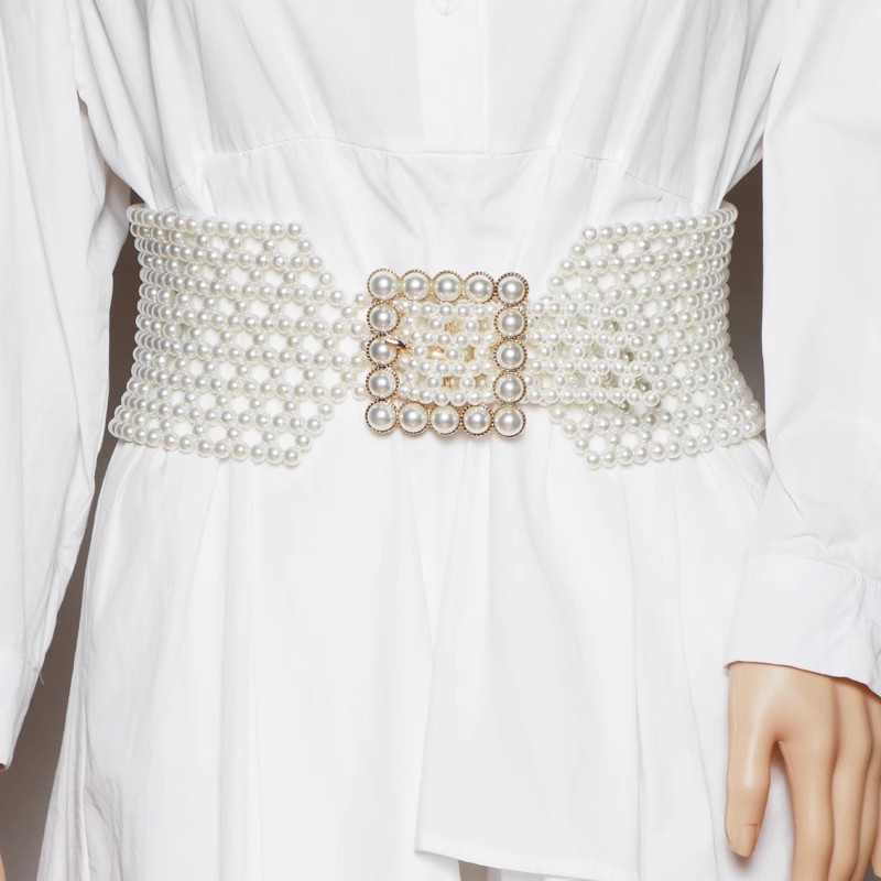 Ceinture corset perle blanche pour femme, ceinture large, manteau Cummerbund féminin, ceinture correctrice, robe à la mode, tout simplement élastique, J060