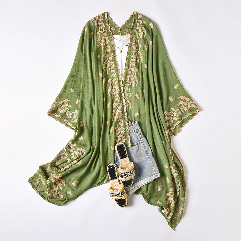 Cardigan brodé d'été pour femme, style bohème, kaftan de plage, tenue de soirée ample et élégante, paréo de bain, kimono long de vacances