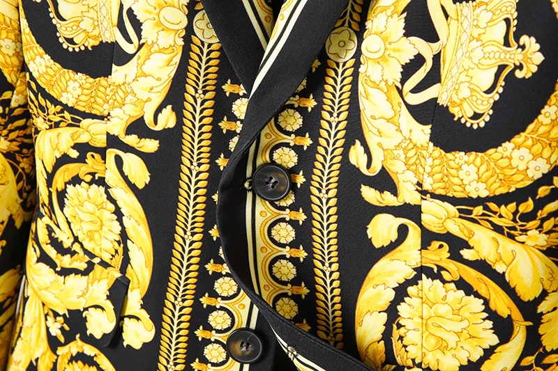 Marque de luxe or Floral noir Blazer veste de haute qualité hommes femmes pic revers Baroque costume veste pour fête de mariage bal