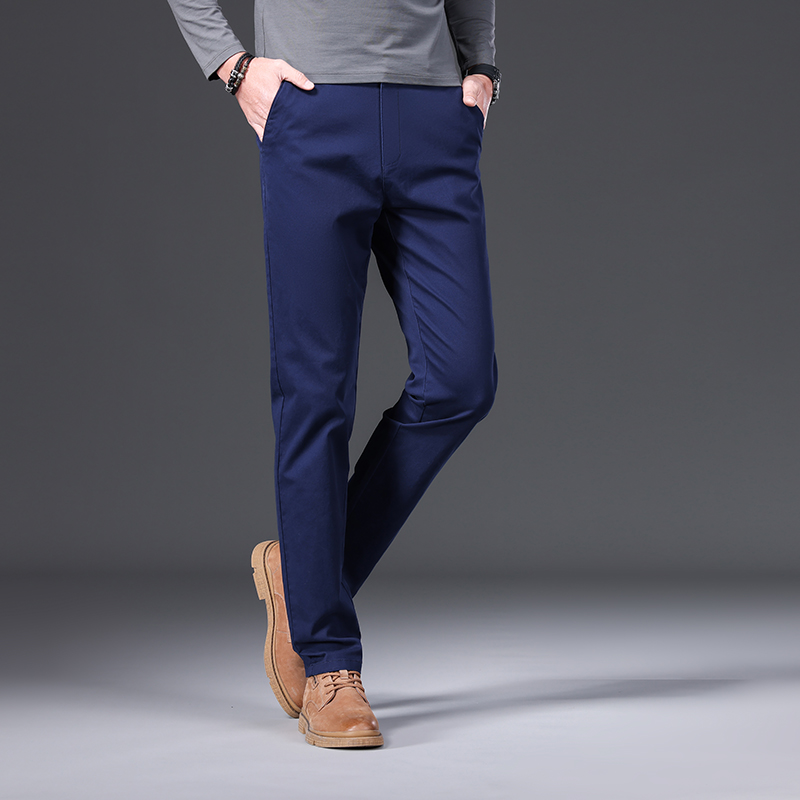 Coton hommes pantalons décontractés droit Stretch pantalon mâle mode mince robe d'affaires Golf bureau printemps automne kaki noir formel