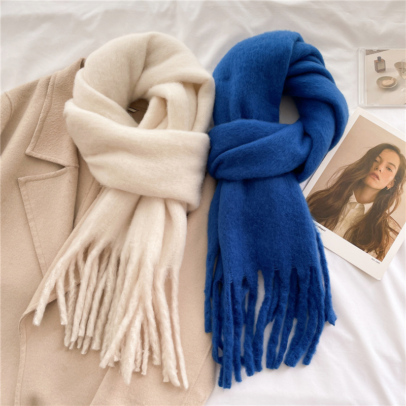 Mahair arc-en-ciel hiver Design de mode femmes couverture écharpe marque de luxe épaissir chaud foulards gland foulard cachemire châles