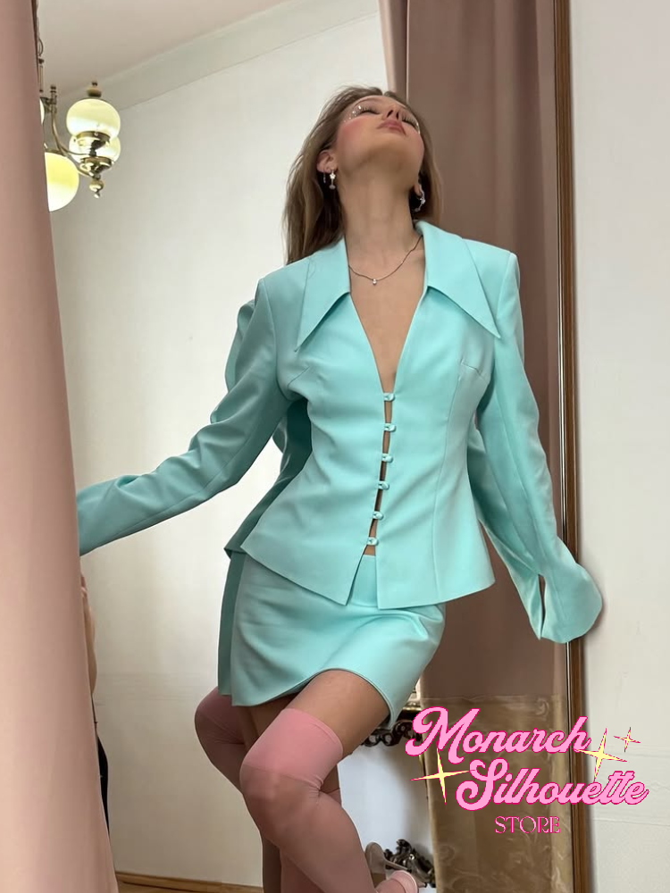 Nouvel ensemble jupe courte en satin uni chic pour femme, avec col en V et cravate, idéal pour les soirées et le quotidien, 2 pièces, collection 2026