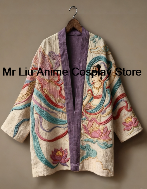Kimono Cardigan pour Adulte, Veste Imprimée Vintage à Manches Courtes, Peignoir Yukata Haori, Chemise Décontractée Ample pour Homme, Manteau d'Extérieur