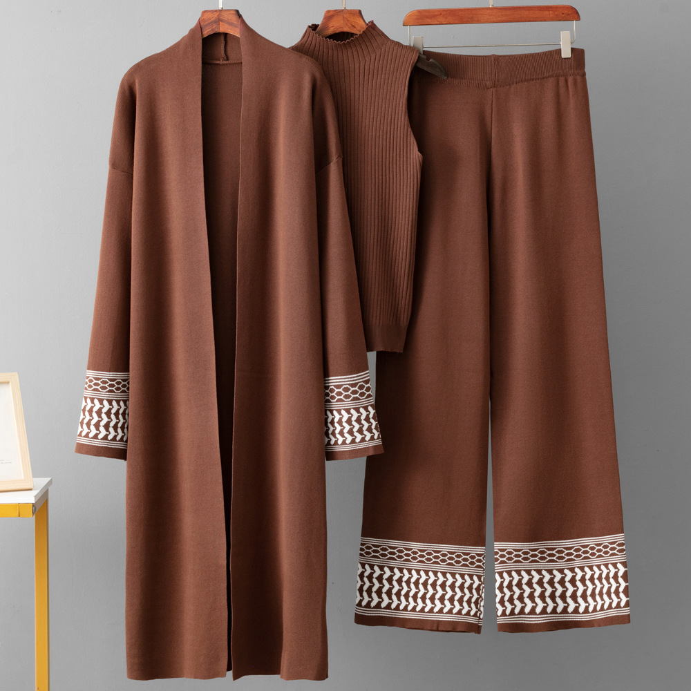 Costume Eid pour femmes, Cardigan, pull, gilet, pantalon à jambes larges, ensemble musulman 3 pièces, manteau en tricot, pantalon, tenues en tricot marocain dubaï