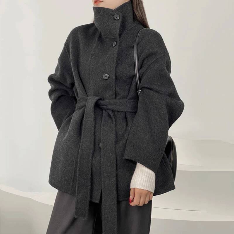 FANAN 2026 Nouveau Manteau d'Hiver pour Femmes à Col Montant en Laine Double Face, Tendance Coréenne, à Boutonnage Simple, Épais et Chaud