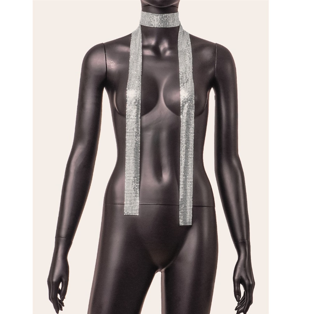Écharpe à paillettes esthétique Punk longue mince scintillante foulard Sexy en alliage d'aluminium col colliers écharpe châle dames