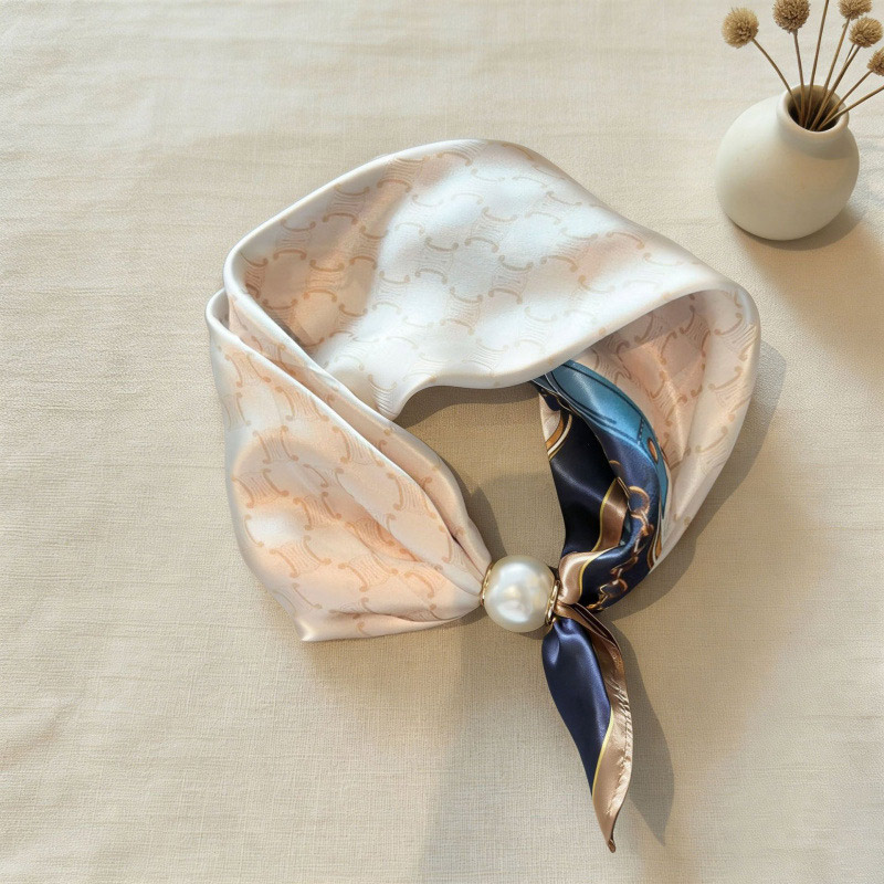 Écharpes fines en soie perlée printemps-été avec boucle magnétique, foulard paresseux pour femmes et jeunes filles, chaîne de clavicule élégante avec pendentif, écharpe de cou