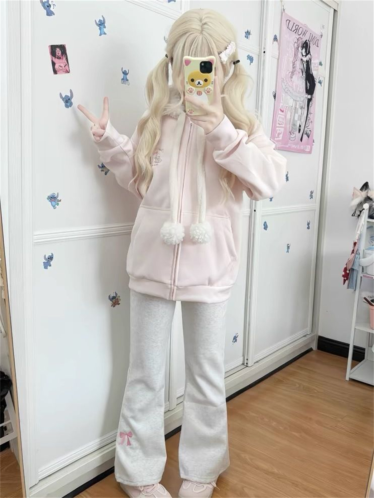 Pantalon japonais Deeptown brodé pour femme, style vintage, coupe large, décontracté, esthétique Y2K, avec cordon de serrage, bas de tenue Harajuku pour l'automne