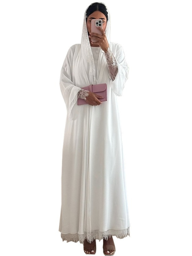 Femmes Abaya écharpe dentelle manches ouvert Cardigan Robe dubaï Eid fête musulmane Jalabiya Ramadan Abayas Maroc caftan arabe longue Robe