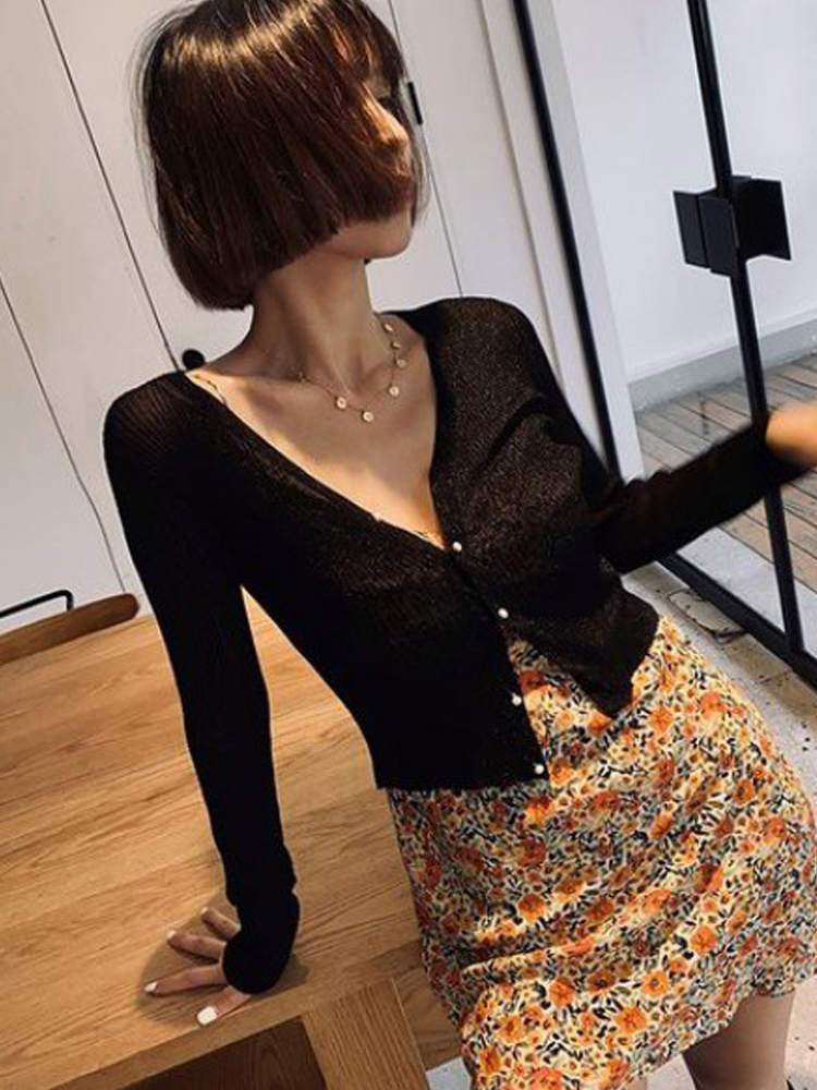 Cardigan à manches longues et col en V pour femmes, vêtements décontractés, mince, élastique, à lacets, doux, mode coréenne, été, 03/avocat, 2023