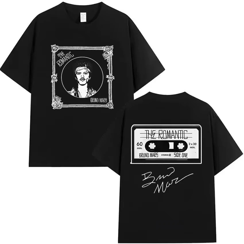 T-shirt d'été 2026 Bruno Mars The Romantic Tour pour homme, décontracté, en coton, à manches courtes, style vintage