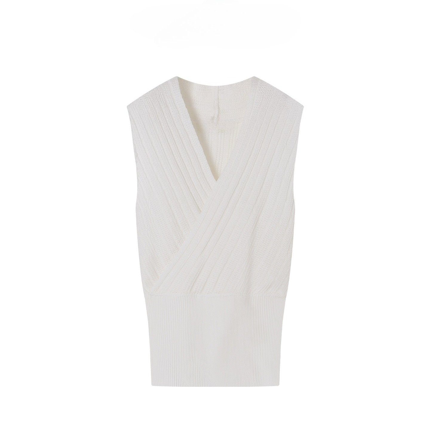 Gilet pull sans manches en maille côtelée pour femme, col en V, style cache-cœur, haut d'été