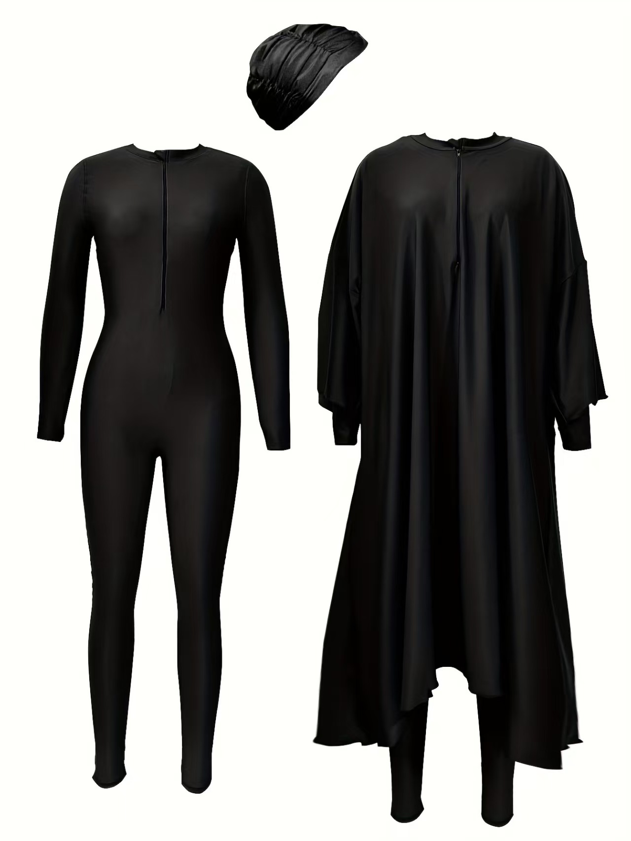 Burkini pour femmes, robe longue à manches longues et col montant, vert turquoise, maillot de bain modeste, robe maxi, robe de bain avec fermeture éclair sur le devant