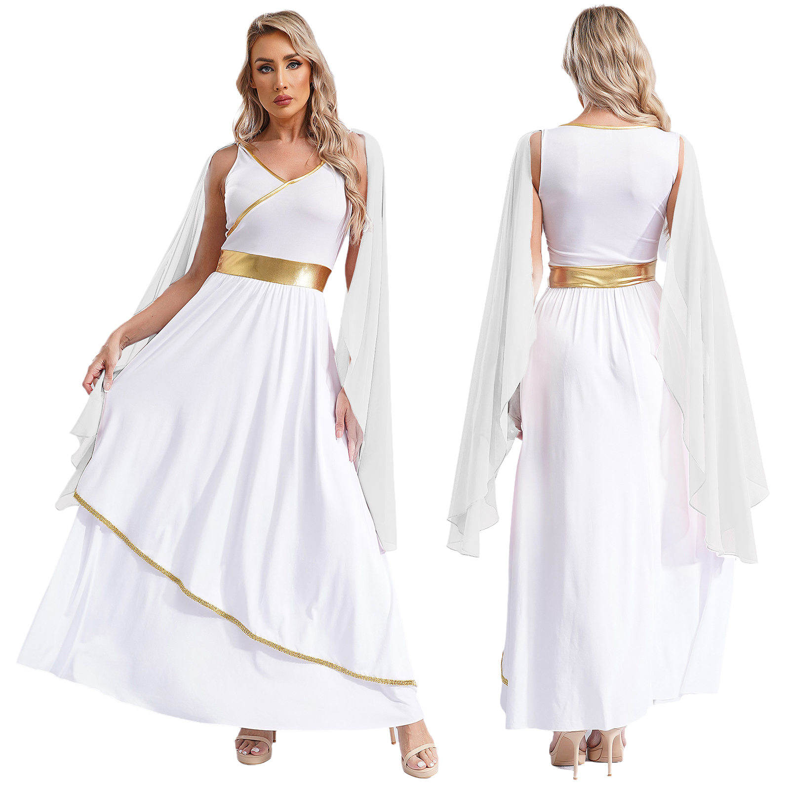 Robe de princesse grecque antique pour femmes, Costume de Toga pour déesses, pour Halloween, carnaval, fête, reine divinée, Cosplay, Robe en mousseline de soie