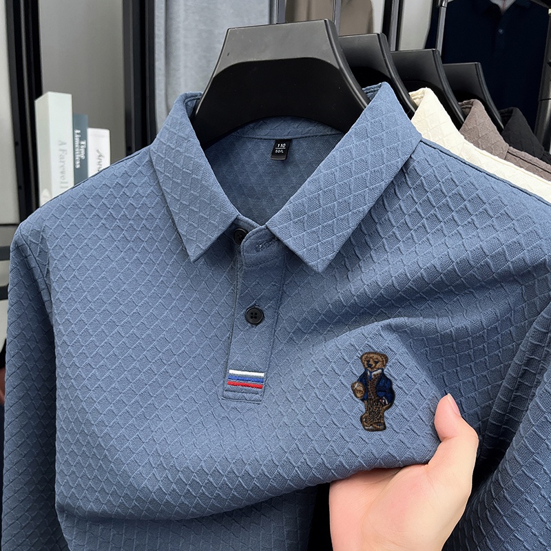 Polo de luxe pour homme, nouvelle collection, haute qualité, manches longues, broderie jacquard, t-shirt à revers, mode affaires et loisirs, vêtements pour hommes
