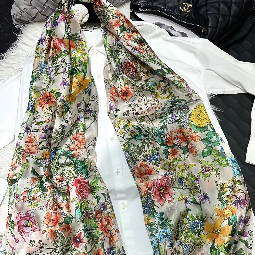 Injinjplanchers f-Châle élégant à fleurs, blanc et vert, 100% x 180 cm, pour la plage, l'automne et l'hiver, pour le sauna, nouveauté 110