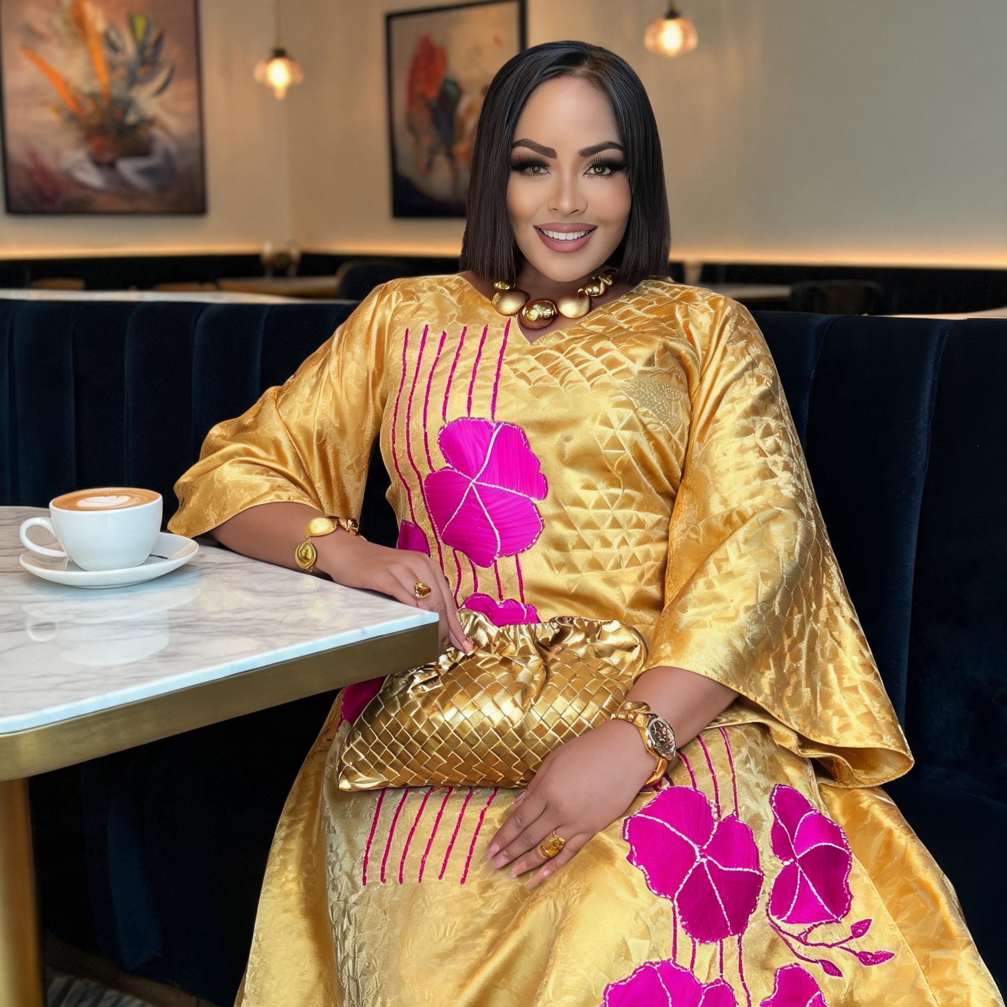 Robe Boubou Africaine Brodé pour Femme, Manches Chauve-Souris, Robe Longue en Satin pour Fête et Église, Col en Dentelle