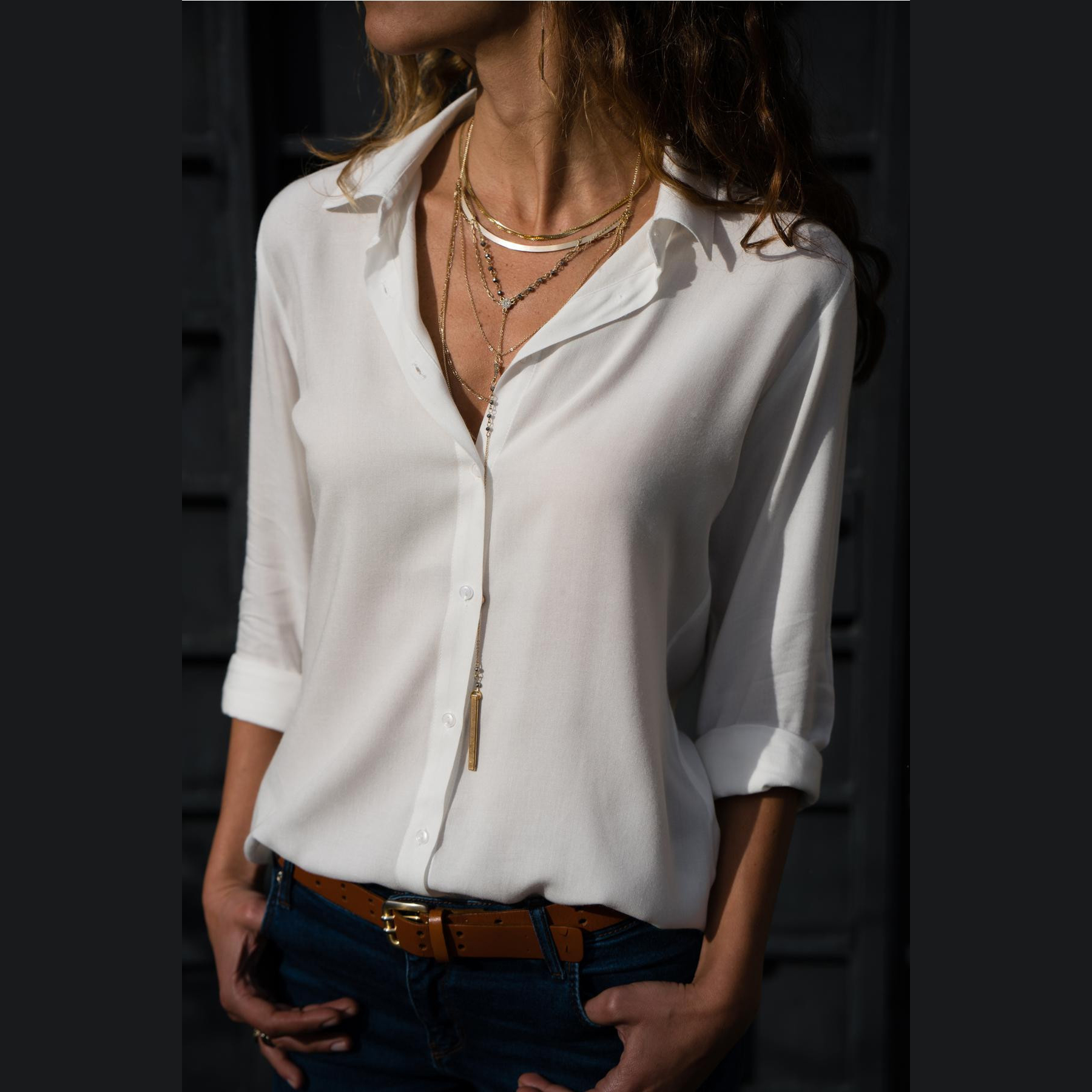 Chemise d'automne col Polo femme bureau dame blouse chemise Vintage ample boutonné chemises hauts à la mode