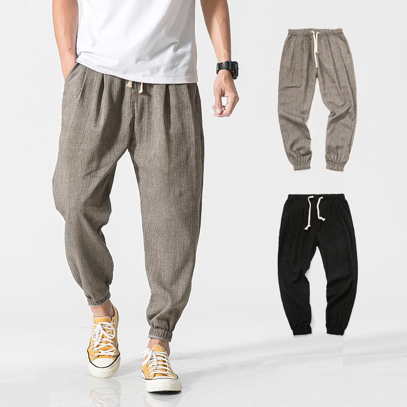 Pantalon Harem Coréen en Lin pour Homme, Coton, Couleur Unie, Style Jogging, Sport, Décontracté, Gym, Travail, Ample