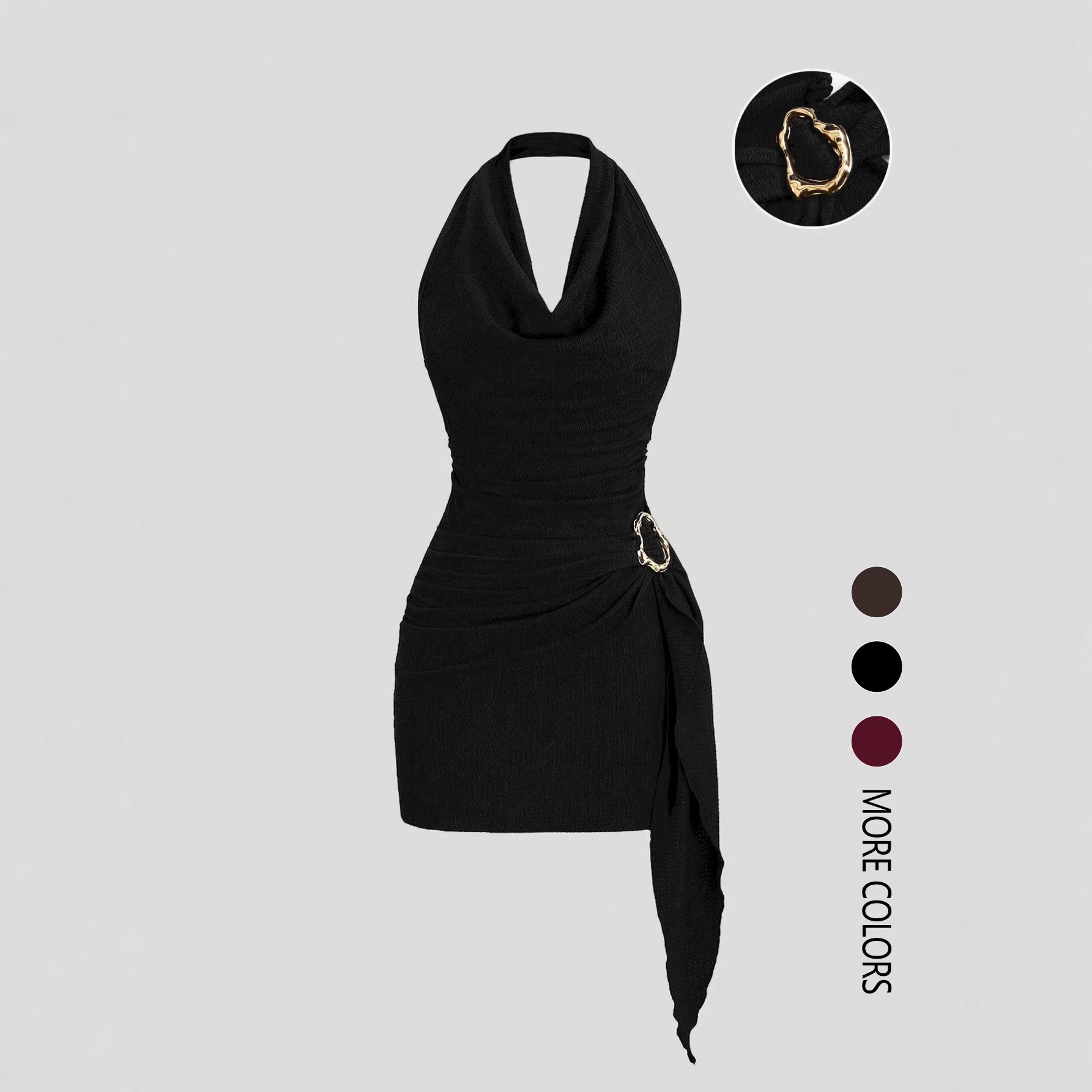 Robe élégante pour femmes, col en v, dos nu, couleur unie, tricotée, mi-longue, sans manches, coupe ajustée, en Polyester