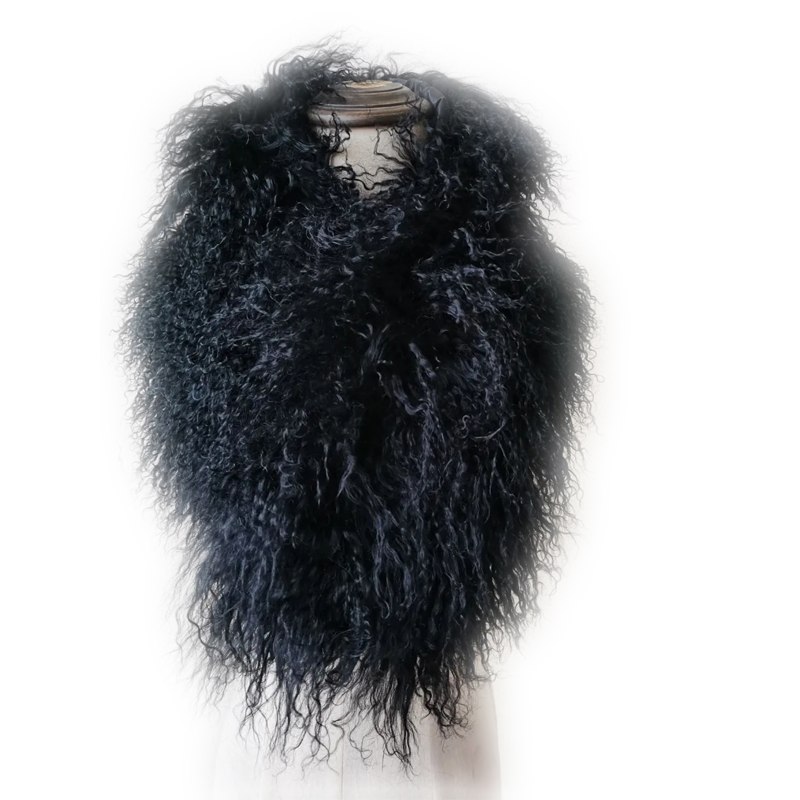 Écharpe/collar en fourrure de mouton de Mongolie véritable pour femme, chaude pour l'hiver