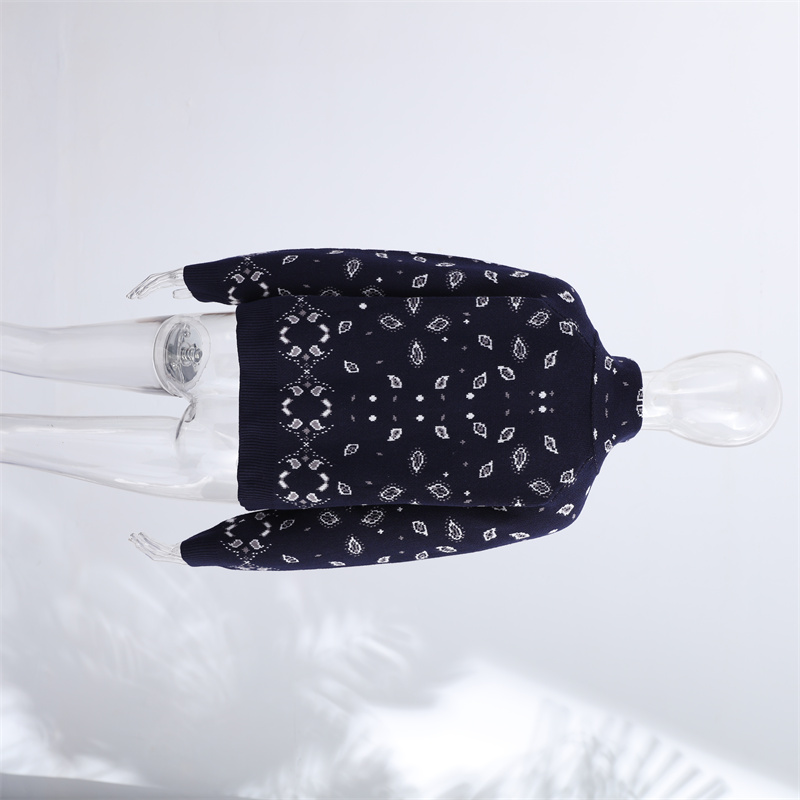 Veste en tricot imprimé pour femme, col haut, manches longues, coupe ample, cardigan décontracté, vêtement d'extérieur streetwear pour l'automne.