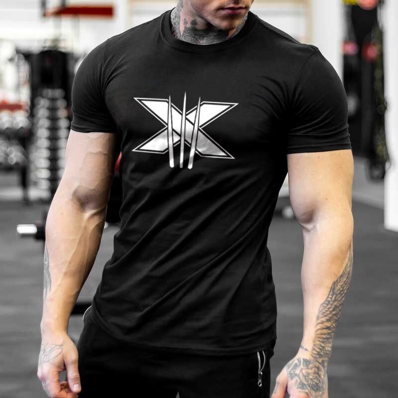 Vêtements de sport pour hommes, T-shirt à manches courtes en coton, Slim, imprimé, pour course à pied, entraînement, hauts décontractés